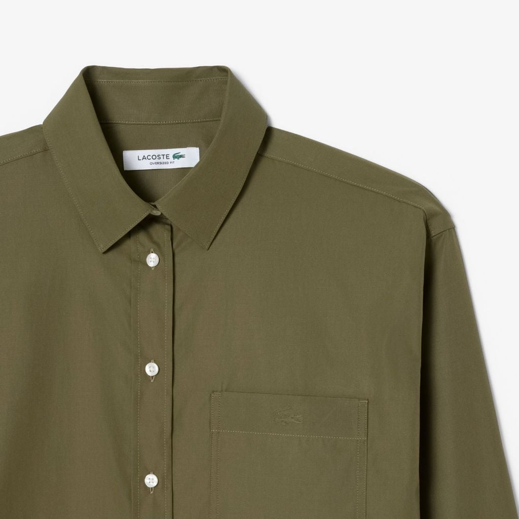 Áo Sơ Mi Lacoste Chính Hãng - Lacoste Women's Loose Fit Cotton Poplin Shirt - Màu Xanh | JapanSport CF0215-51-E9F