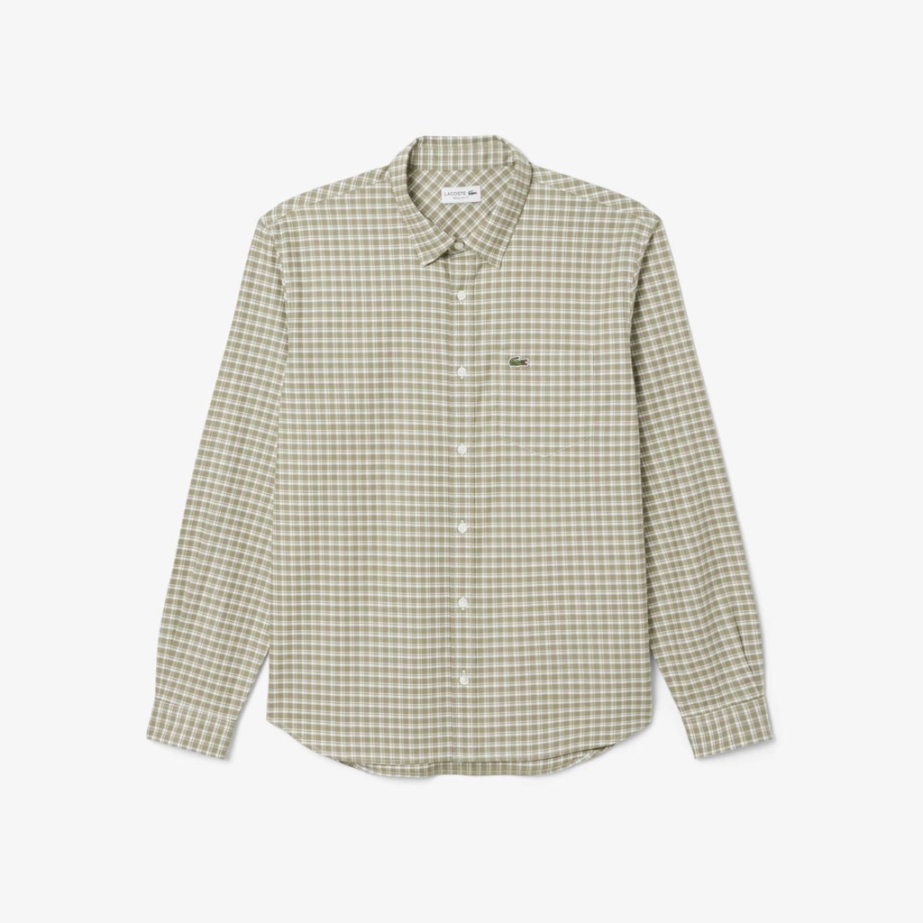 Áo Sơ Mi Lacoste Chính Hãng - Regular Fit Stretch Plaid Shirt - Màu Green | JapanSport CH1343-51-CI8