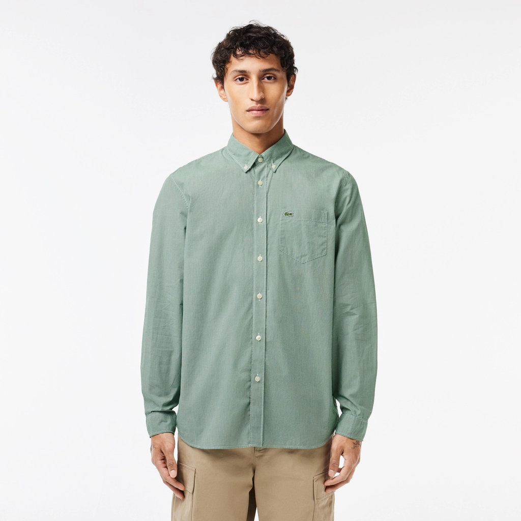 Áo Sơ Mi Lacoste Chính Hãng - Regular Fit Gingham Poplin Shirt - Màu Xanh Rêu | JapanSport CH5621-51-737