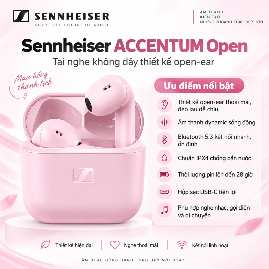 Tai nghe Sennheiser chính hãng - ACCENTUM OPEN - Màu hồng | JapanSport