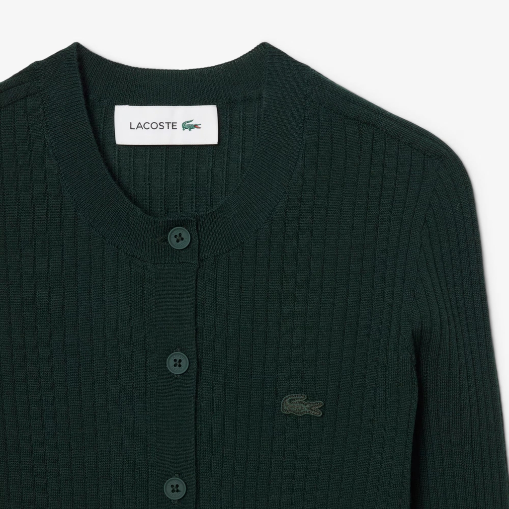 Áo len Lacoste nữ Chính hãng - Women's Rib Knit Merino Wool Cardigan - Màu Xanh  | JapanSport AF4141-51-YZP