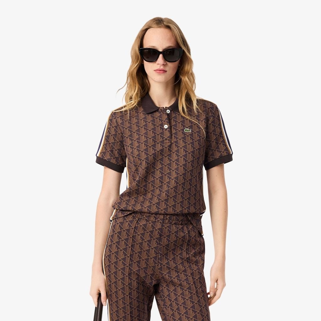 Áo Polo Lacoste nữ Chính hãng - Ôm Dáng - Họa Tiết Monogram Chất Vải Jacquard - Màu nâu | JapanSport DF3364-51-9I4