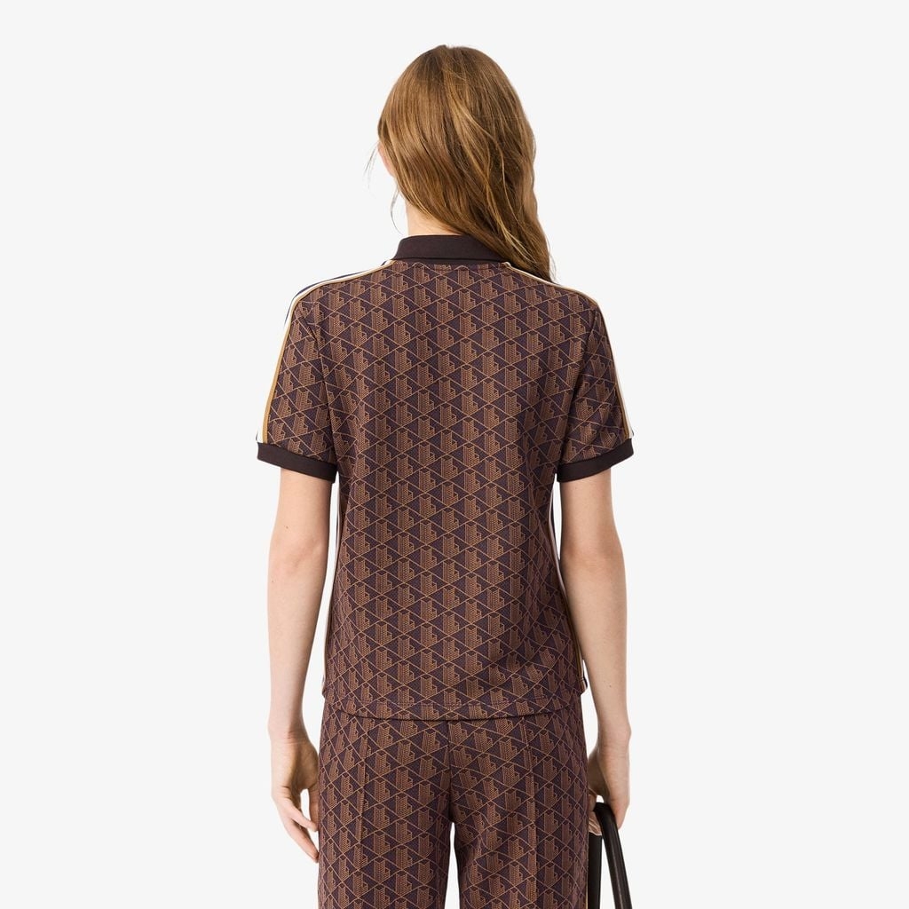 Áo Polo Lacoste nữ Chính hãng - Ôm Dáng - Họa Tiết Monogram Chất Vải Jacquard - Màu nâu | JapanSport DF3364-51-9I4