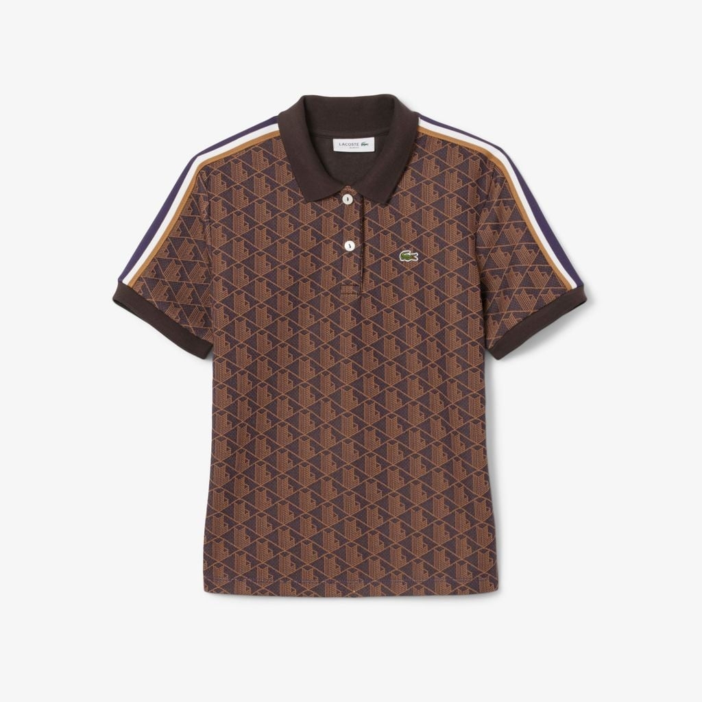 Áo Polo Lacoste nữ Chính hãng - Ôm Dáng - Họa Tiết Monogram Chất Vải Jacquard - Màu nâu | JapanSport DF3364-51-9I4