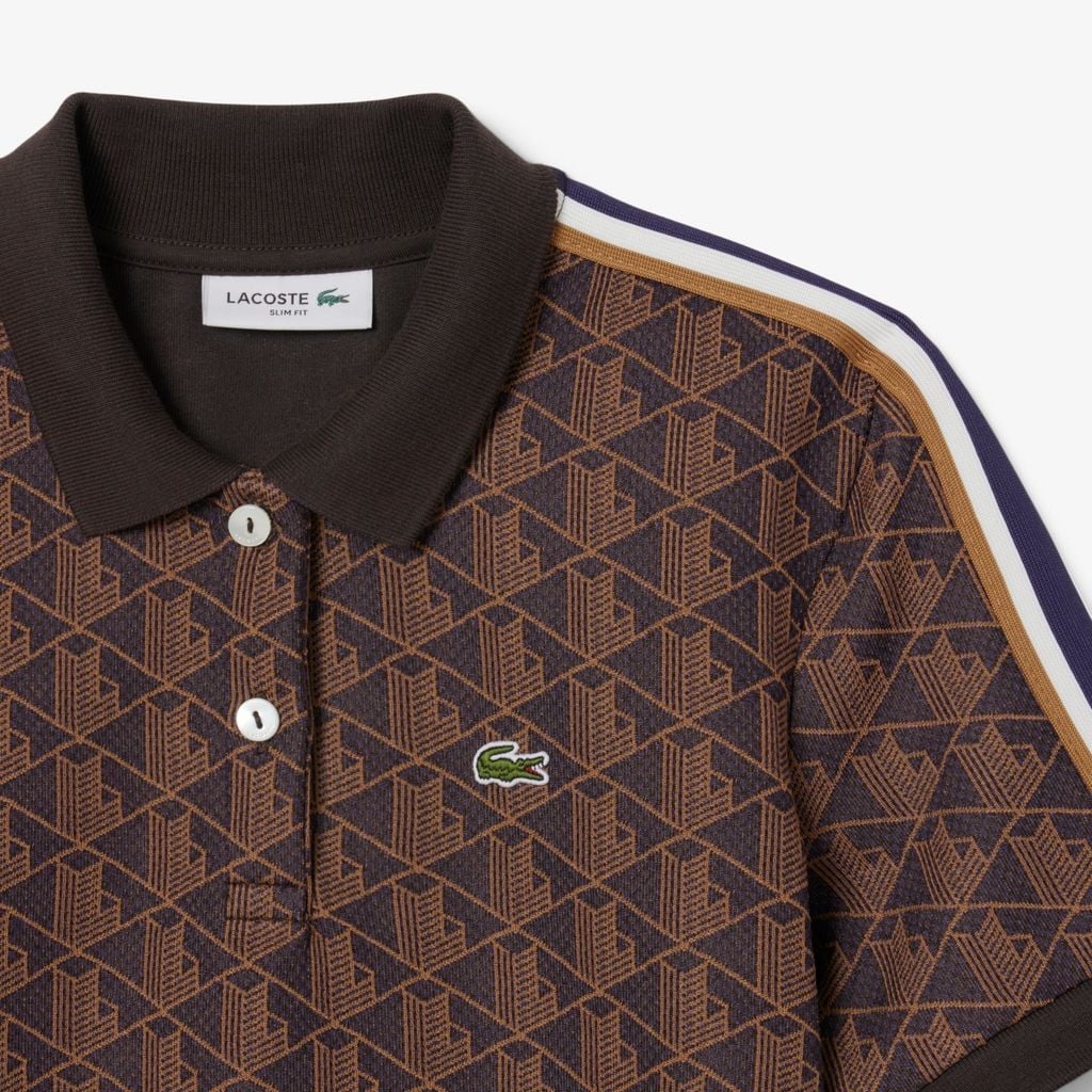 Áo Polo Lacoste nữ Chính hãng - Ôm Dáng - Họa Tiết Monogram Chất Vải Jacquard - Màu nâu | JapanSport DF3364-51-9I4