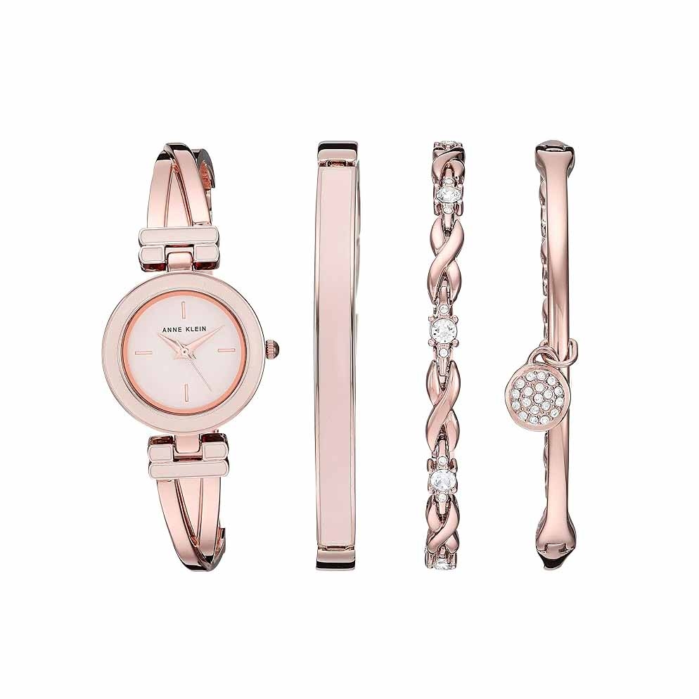 Set Đồng hồ Anne Klein Nữ Chính hãng - Bangle Watch and Bracelet Set - AK/3284LPST - Màu vàng hồng | JapanSport