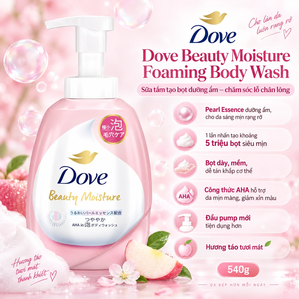 Chai Sữa Tắm Bọt Dove Beauty Moisture Glossy Refill 540g | JapanSport