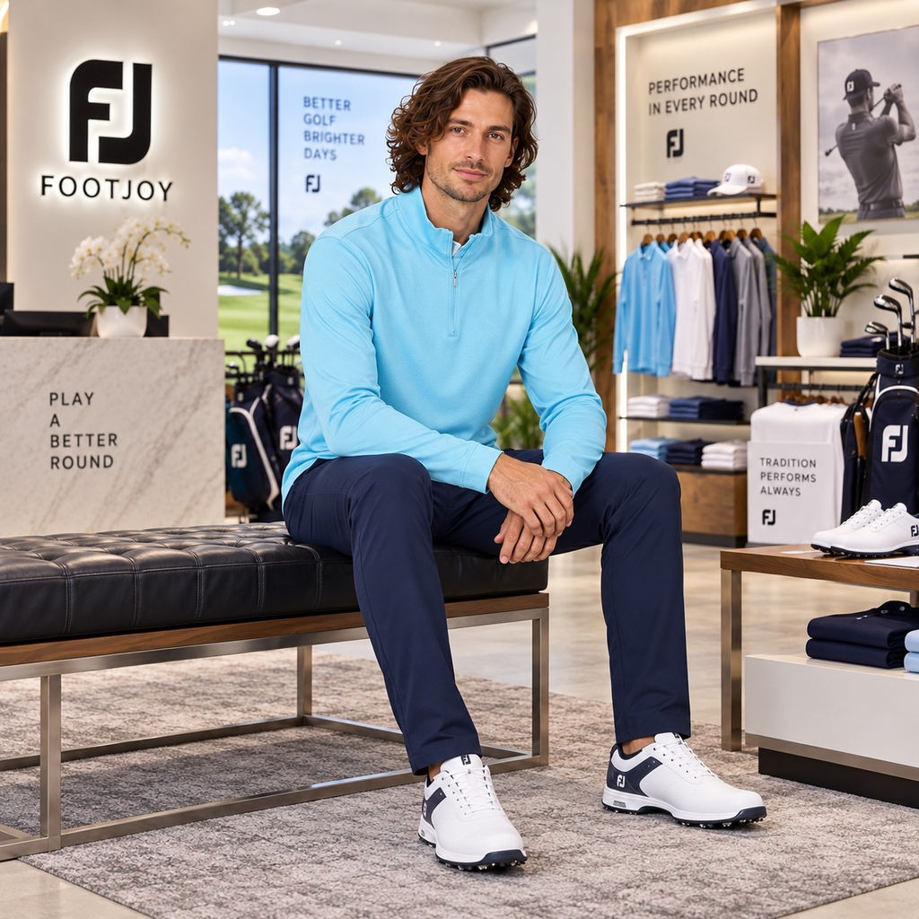 Áo Dài Tay FOOTJOY Chính Hãng - Tonal Diamond Print Quarter-Zip Pullover - Màu Xanh | JapanSport  38559 FJ-F25-M10