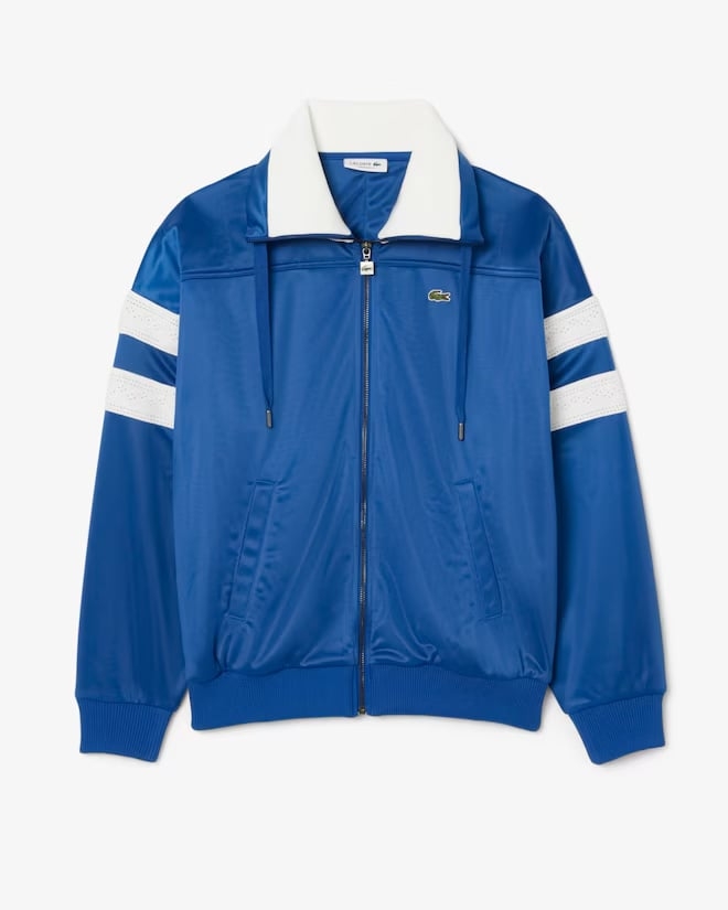 Áo  Hoodie Lacoste Chính Hãng - Women's Oversized Pointelle Stripe Satin Sweatshirt - Màu Xanh | JapanSport SF5260-51-C4X
