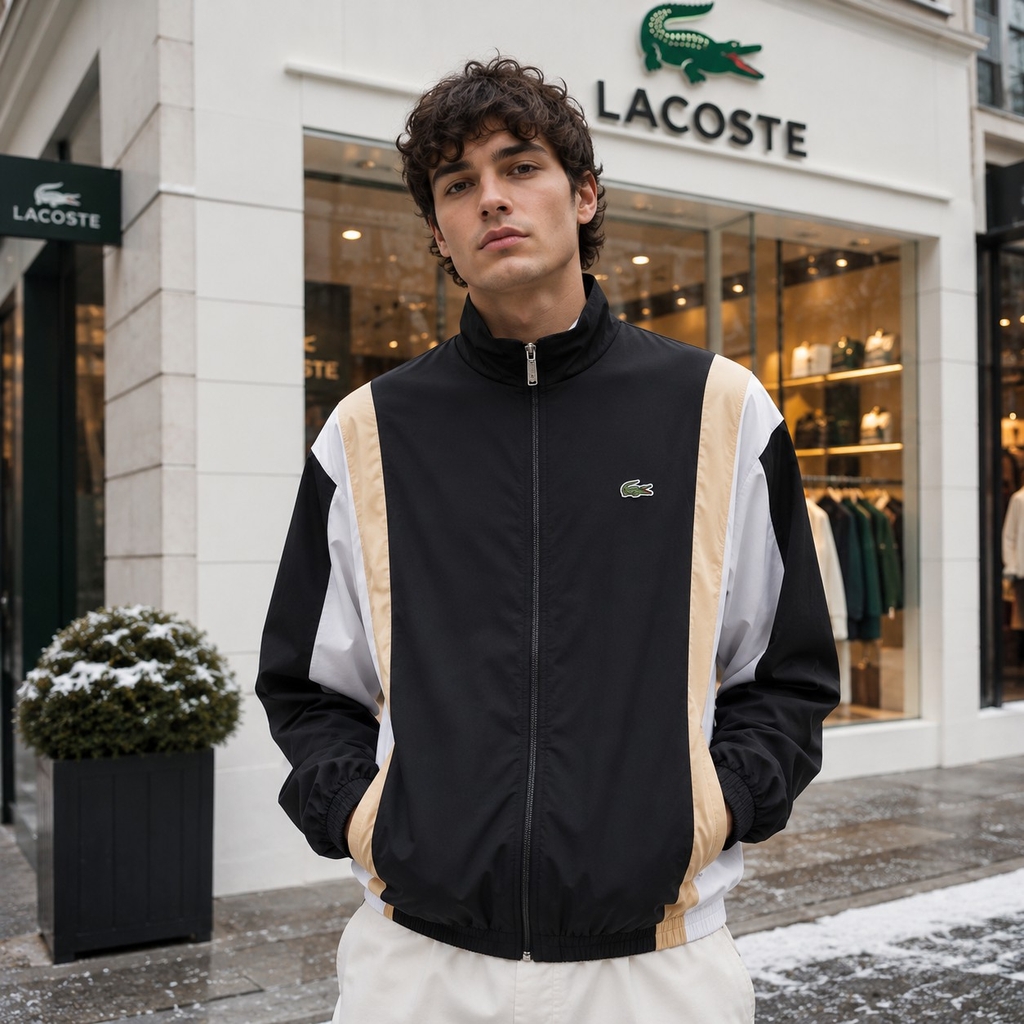 Áo Khoác Lacoste Chính hãng - Colorblock Waterproof Track Jacket - Màu Đen/Be/Trắng | JapanSport BH6978-51-IKH