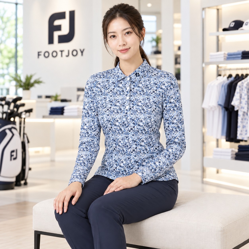 Áo Polo Nữ Foot joy Chính Hãng - Women’s Watercolor Floral Print Long Sleeve Shirt - Màu Trắng | JapanSport 38643 FJW-F25-S01