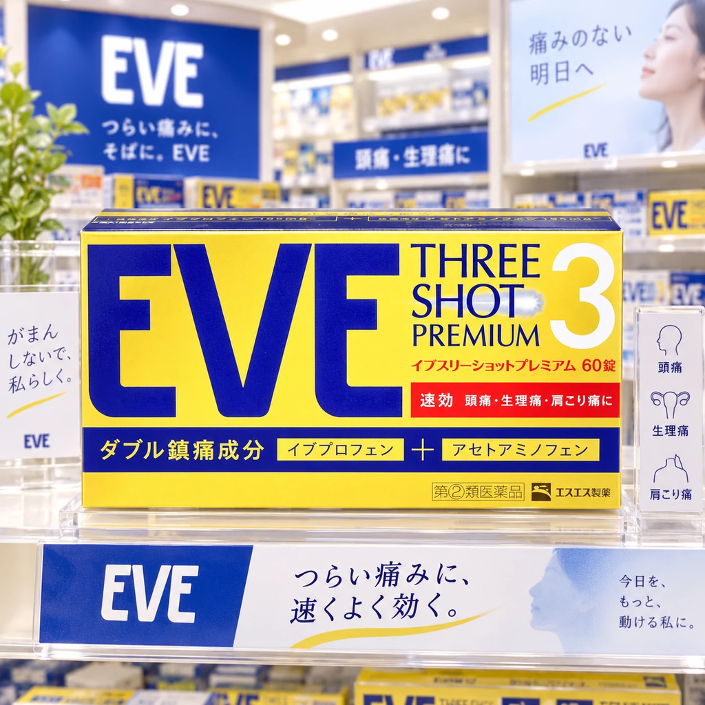 Viên uống Giảm Đau, Hạ Sốt Nhanh EVE Three Shot Premium 60 Viên Nhật Bản | Japansport