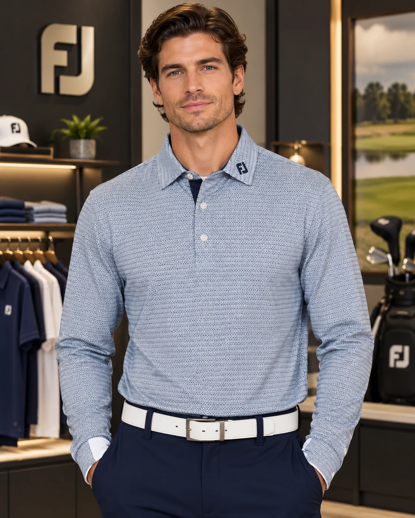Áo Polo FOOTJOY Chính Hãng - Tee Print Brushed Long Sleeve Shirt - Màu Xanh | JapanSport 38546 FJ-F25-S15