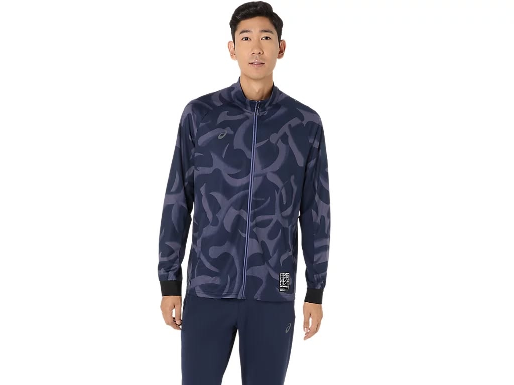 Áo Khoác Asics Chính Hãng -  Dry Graphic Stretch Knit Jacket- Màu xanh navy đậm.| JapanSport  2031E985-400
