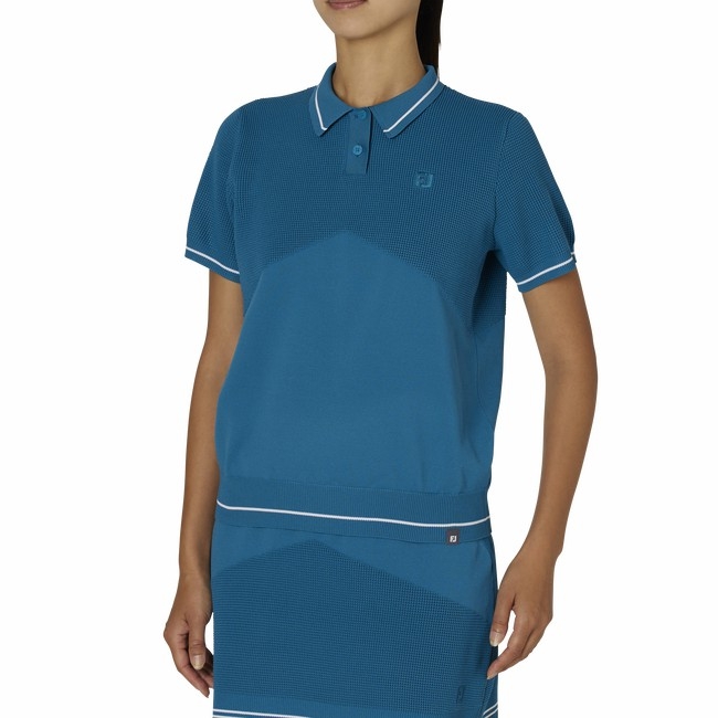 Áo Polo Nữ Foot joy Chính Hãng - Contrasting Knit Fabric - Màu Xanh | JapanSport 32296 FJW-F24-M02