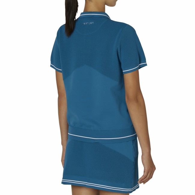 Áo Polo Nữ Foot joy Chính Hãng - Contrasting Knit Fabric - Màu Xanh | JapanSport 32296 FJW-F24-M02
