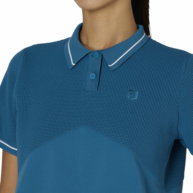 Áo Polo Nữ Foot joy Chính Hãng - Contrasting Knit Fabric - Màu Xanh | JapanSport 32296 FJW-F24-M02