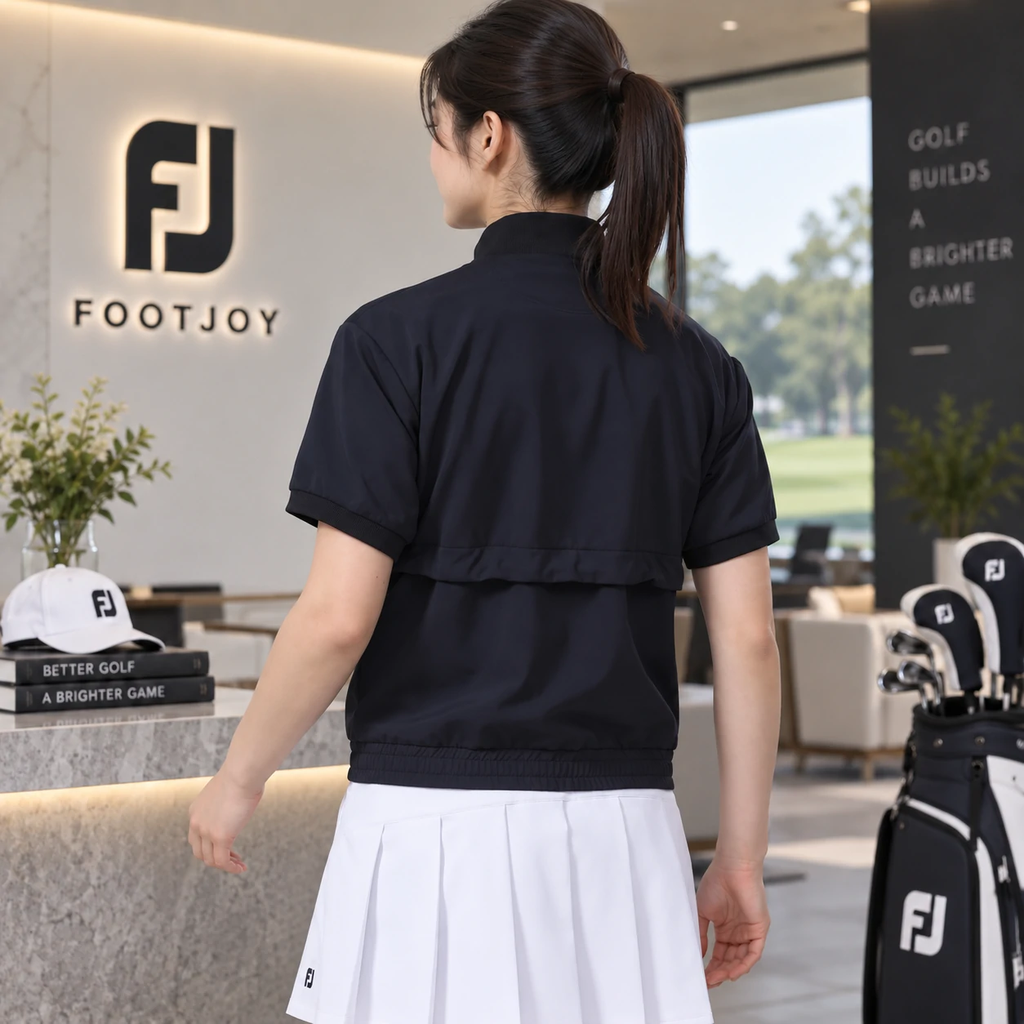 Áo khoác golf nữ FootJoy Chính Hãng - TWINSOF Waterproof Short Sleeve Full Zip - Màu đen | Japansport FJW-S24-001