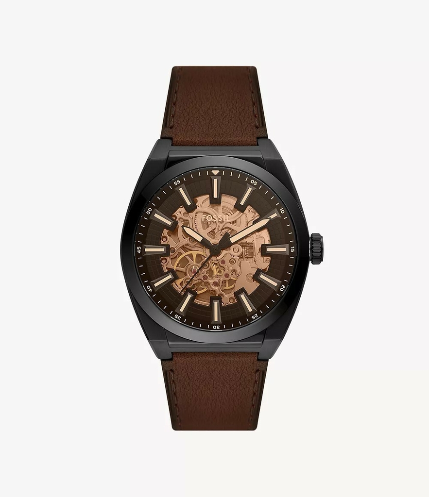 Đồng hồ nam Fossil Chính hãng - Everett Automatic Dark Brown LiteHide™ Leather - 42mm | JapanSport ME3207