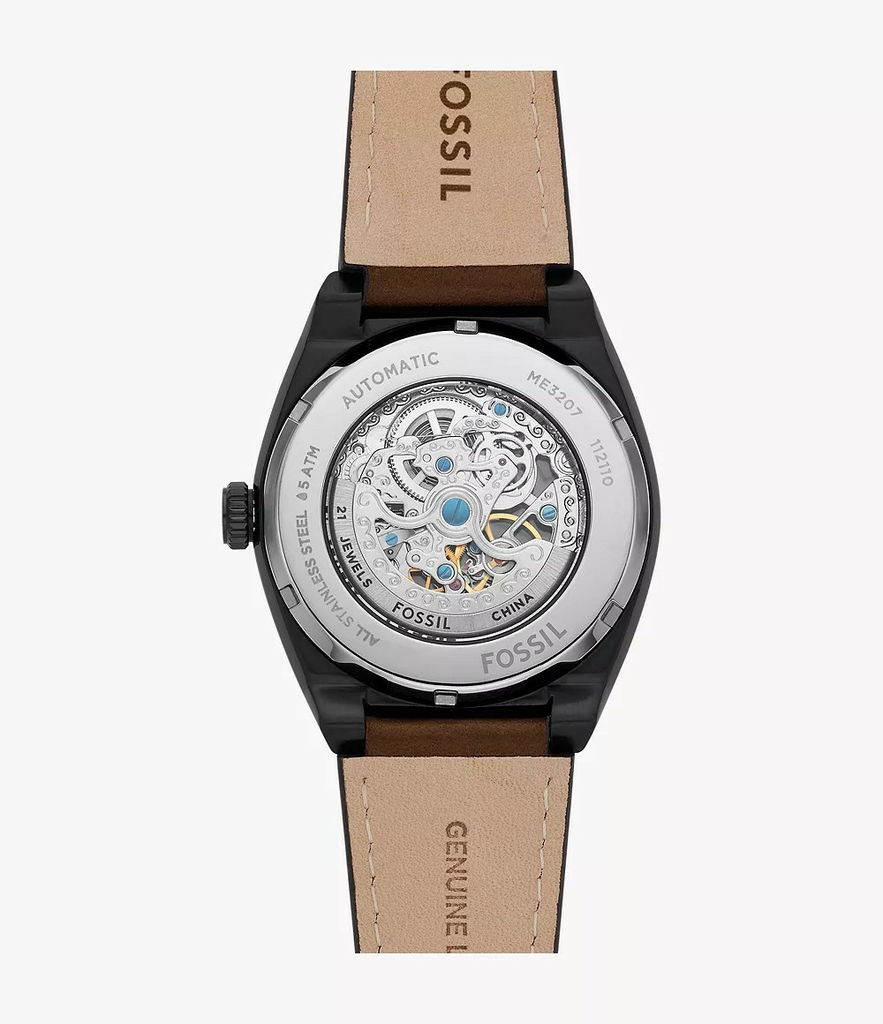 Đồng hồ nam Fossil Chính hãng - Everett Automatic Dark Brown LiteHide™ Leather - 42mm | JapanSport ME3207