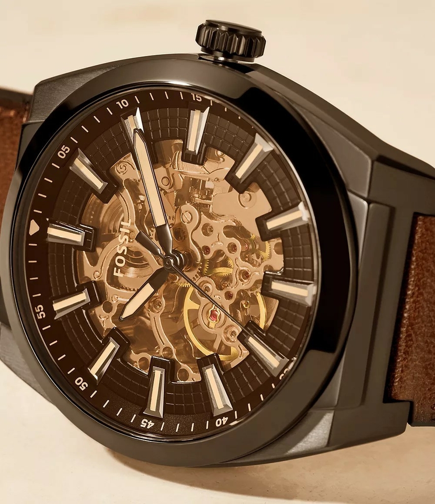 Đồng hồ nam Fossil Chính hãng - Everett Automatic Dark Brown LiteHide™ Leather - 42mm | JapanSport ME3207