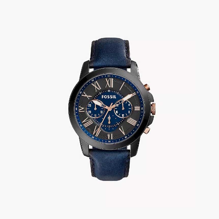 Đồng hồ Fossil Chính hãng - Grant Chronograph Navy Leather Watch 44mm | JapanSport FS5061IE