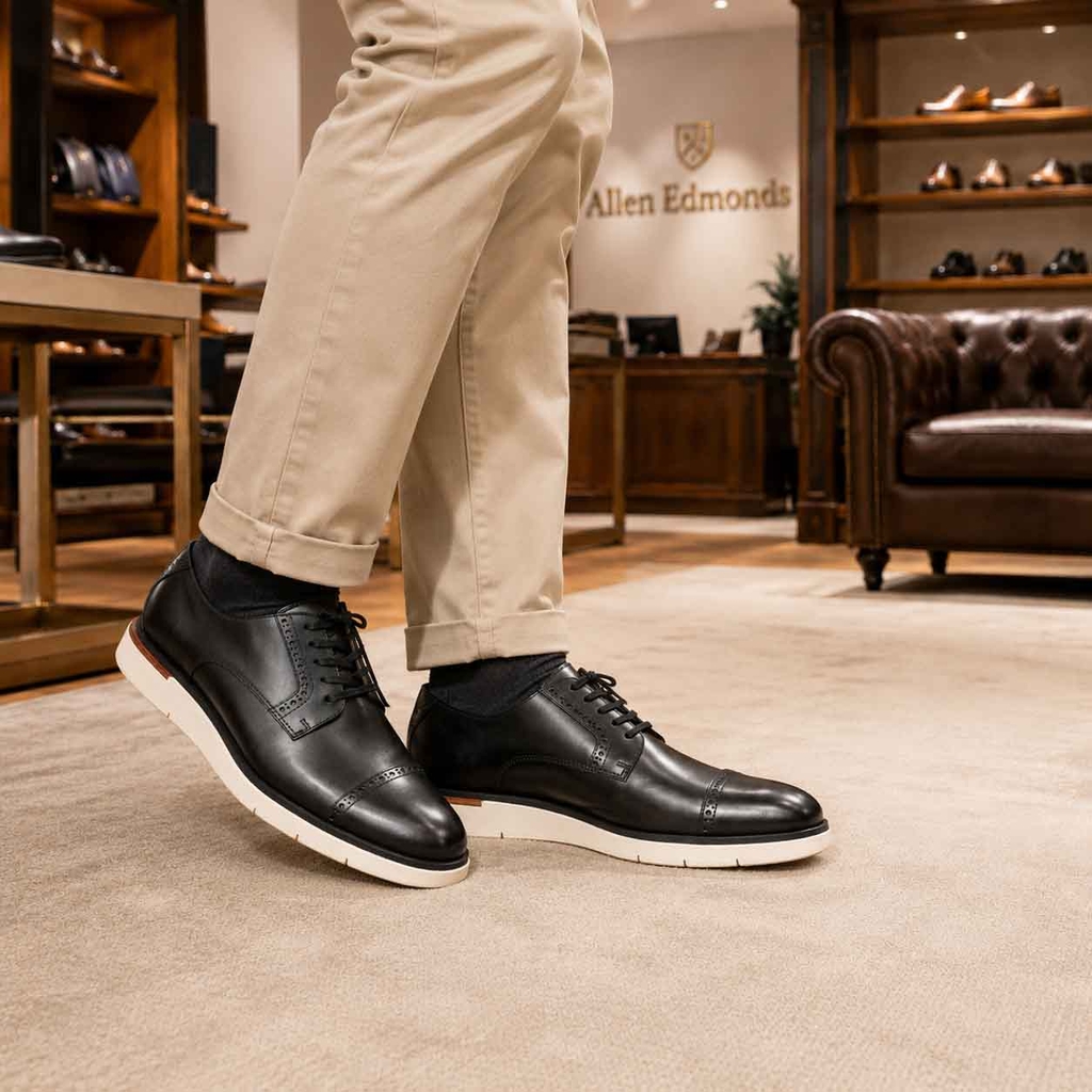 Giày Allen Edmonds Nam Chính Hãng - Caleb – Derby Hybrid Da Cao Cấp - Màu đen | JapanSport 7514