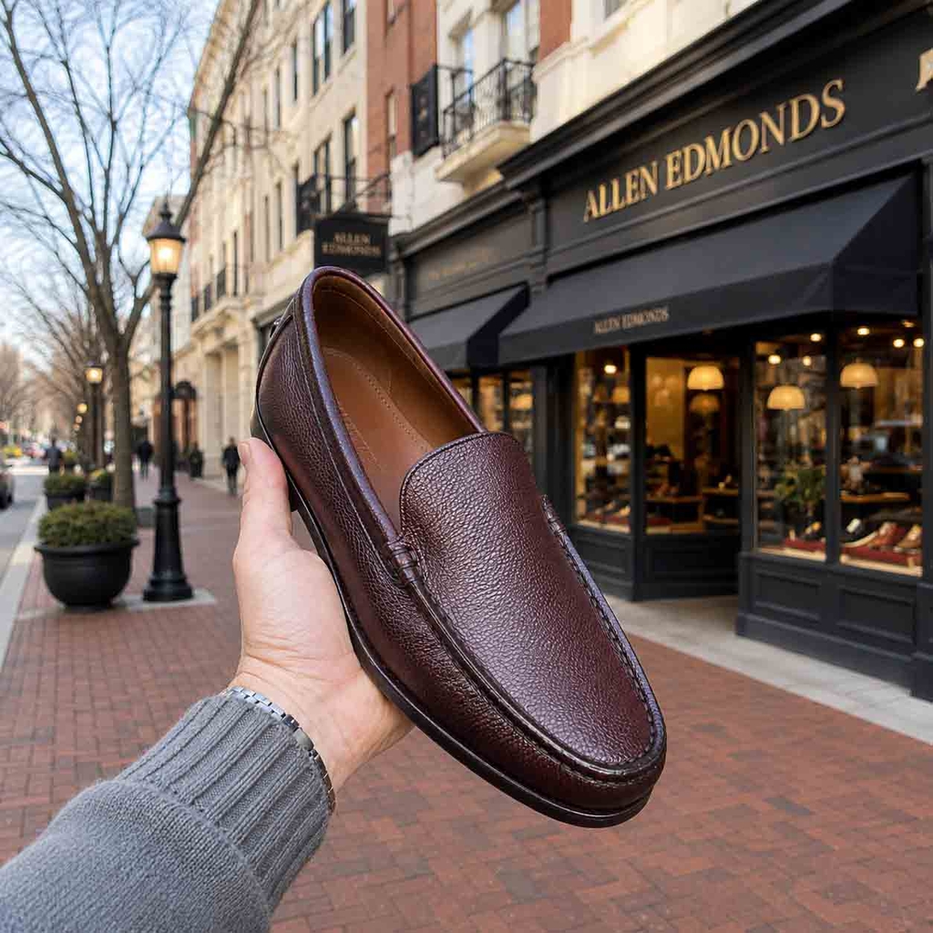 Giày Allen Edmonds Nam Chính Hãng - Santiago – Driving Loafer Da Cao Cấp - Màu nâu đỏ | JapanSport 8389