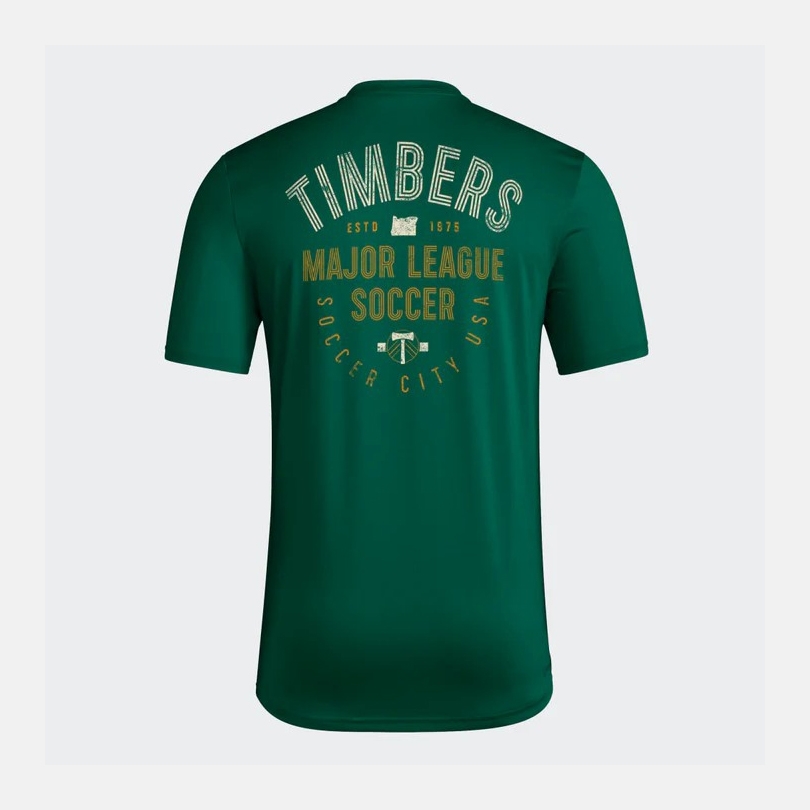 Áo Phông Adidas Nam Chính Hãng - PORTLAND TIMBERS SHORT SLEEVE 2024 PREGAME TEE  - Màu Xanh | JapanSport IN8837