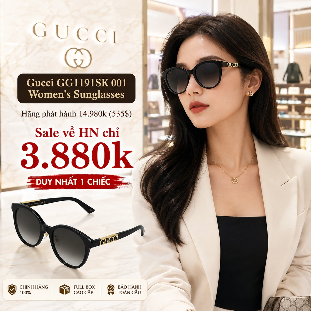 Kính Gucci Nữ Chính hãng - GG1191SK-001 - Gọng Đen Sang Trọng, Tròng Xám Gradient - 56mm | JapanSport