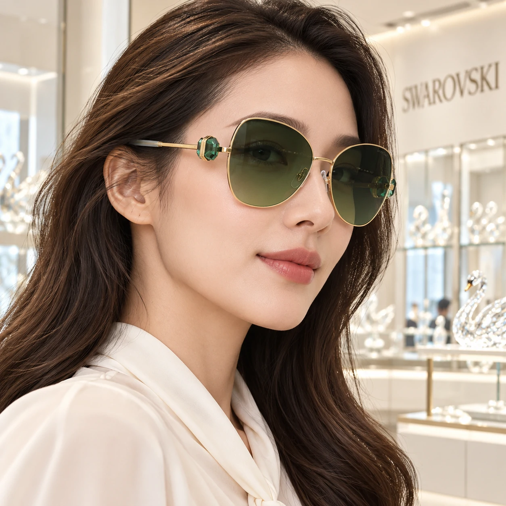 Kính Swarovski Nữ Chính hãng - SK7002 40032A Gold Yellow 57mm - Gọng cánh bướm đính pha lê | JapanSport