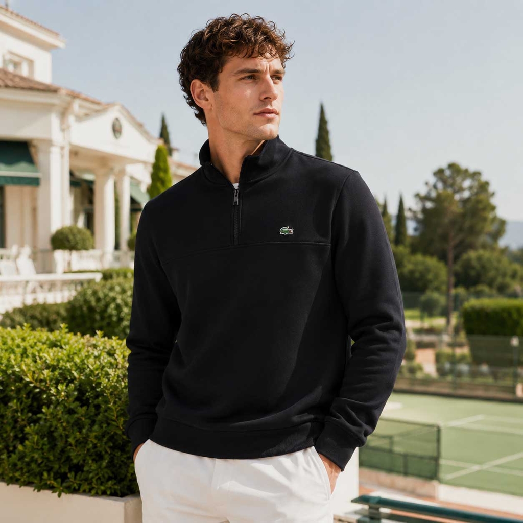 Áo hoodie Lacoste Chính hãng - Classic Fit Half-Zip Black Sweatshirt - Màu Blue | JapanSport SH5130-51-031