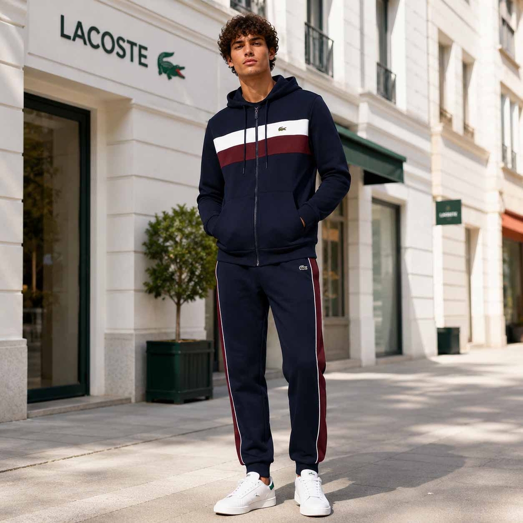 Bộ thể thao Lacoste Chính hãng - Colorblock Hoodie + Tapered Leg Sweatpants - Màu Navy | JapanSport SH5913-51-6WZ + XH2846-51-IE3