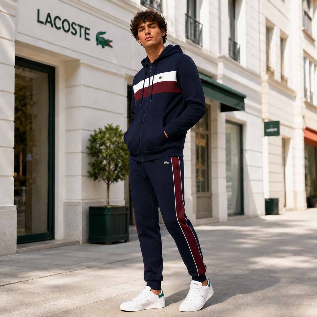 Bộ thể thao Lacoste Chính hãng - Colorblock Hoodie + Tapered Leg Sweatpants - Màu Navy | JapanSport SH5913-51-6WZ + XH2846-51-IE3