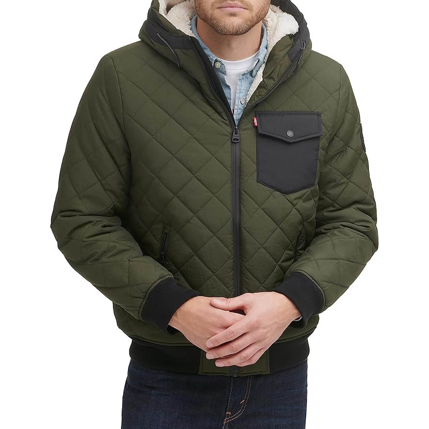 Áo Khoác Levi's Chính Hãng - Diamond Quilted Sherpa Lined Bomber - Màu Xanh | JapanSport LM1RN592-olv