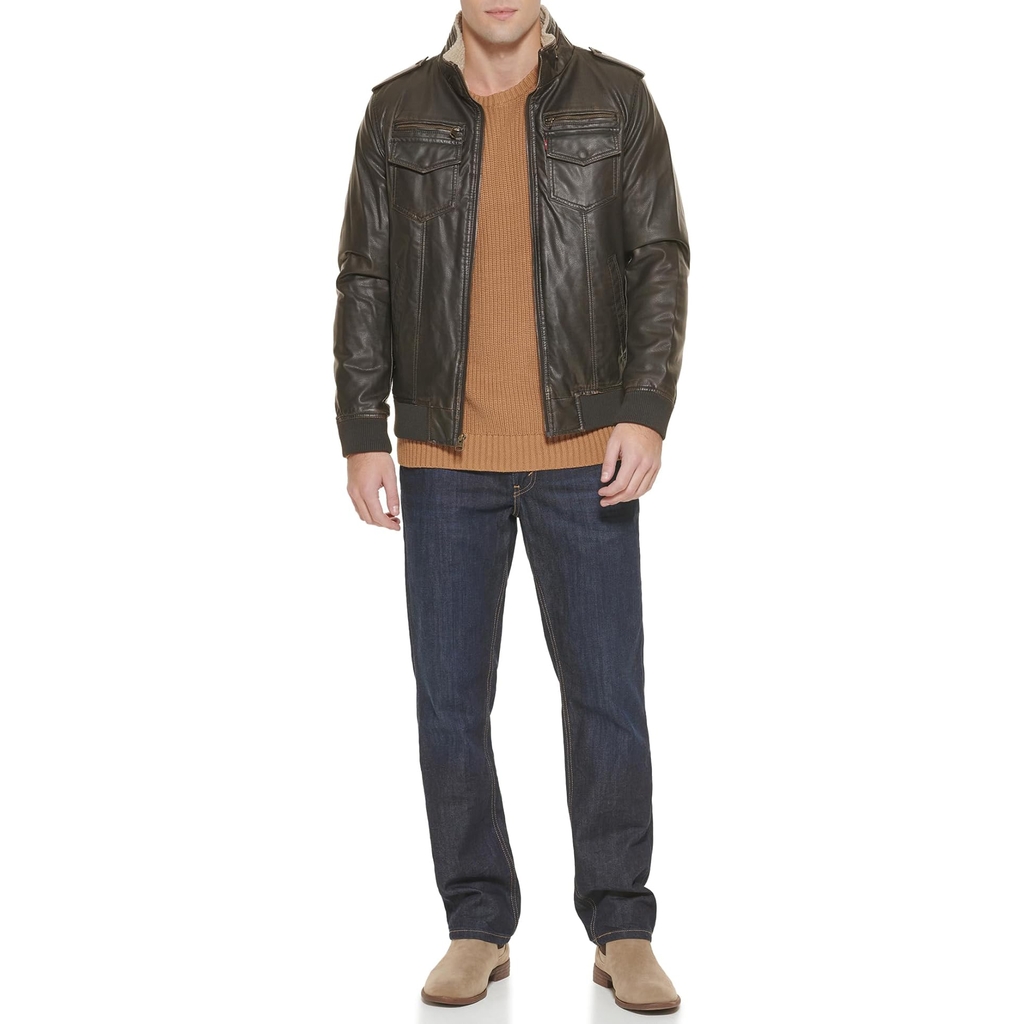 Áo Khoác Levi's Chính Hãng - Faux Leather Aviator Bomber Jacket - Màu nâu | JapanSport LM8RU476