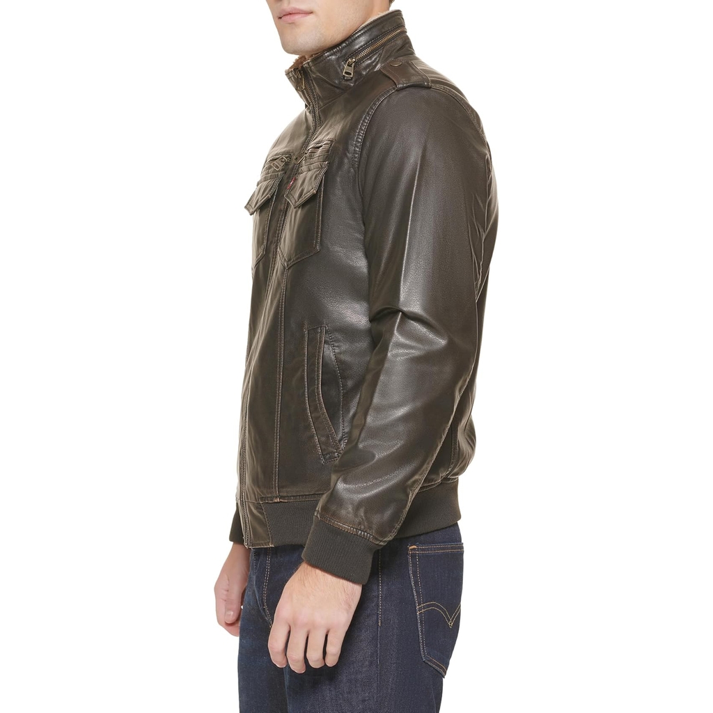 Áo Khoác Levi's Chính Hãng - Faux Leather Aviator Bomber Jacket - Màu nâu | JapanSport LM8RU476