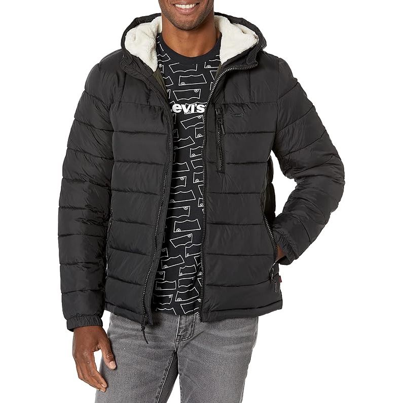 Áo Khoác Levi's Chính Hãng - Quilted Puffer with Sherpa Lined Hood - Màu đen | JapanSport LM2EN076-BLK