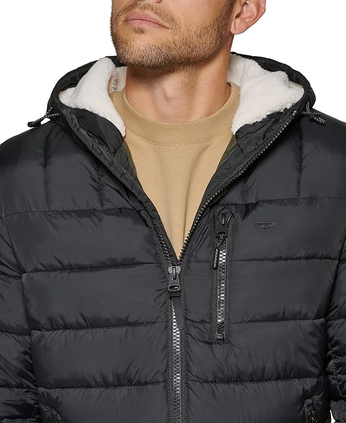 Áo Khoác Levi's Chính Hãng - Quilted Puffer with Sherpa Lined Hood - Màu đen | JapanSport LM2EN076-BLK