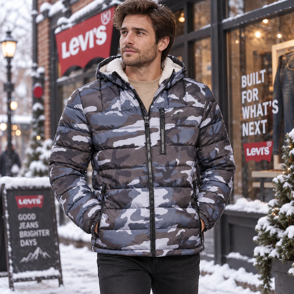 Áo Khoác Levi's Chính Hãng - Quilted Puffer with Sherpa Lined Hood - Màu Camo | JapanSport LM2RP076-gca