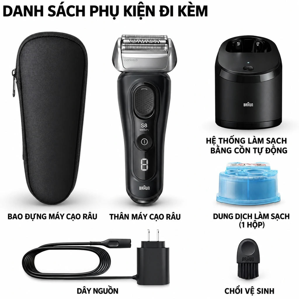 Máy cạo râu Braun Chính hãng - Series 8 8560cc – kèm trạm vệ sinh SmartCare 5 trong 1 - Màu Đen | JapanSport