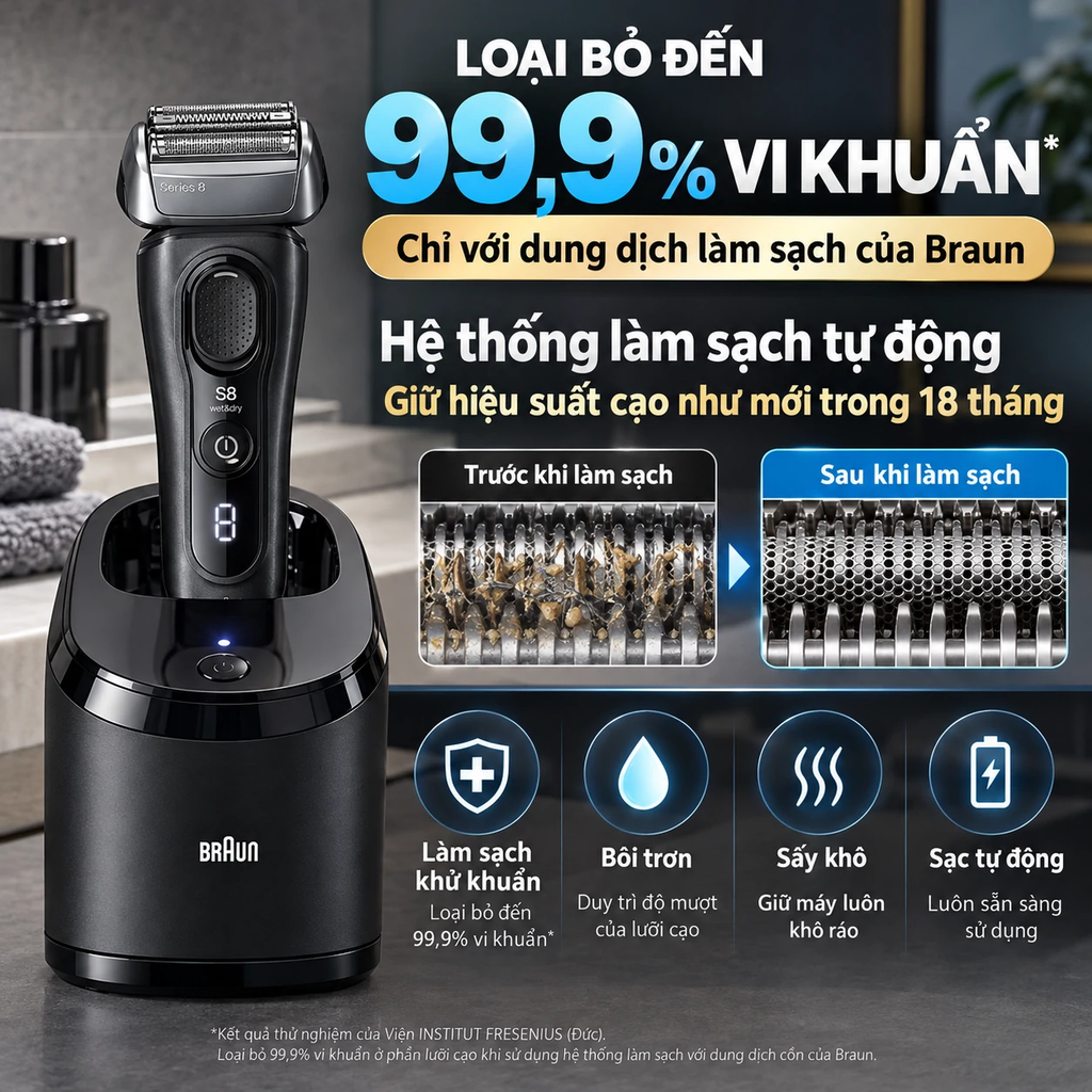 Máy cạo râu Braun Chính hãng - Series 8 8560cc – kèm trạm vệ sinh SmartCare 5 trong 1 - Màu Đen | JapanSport