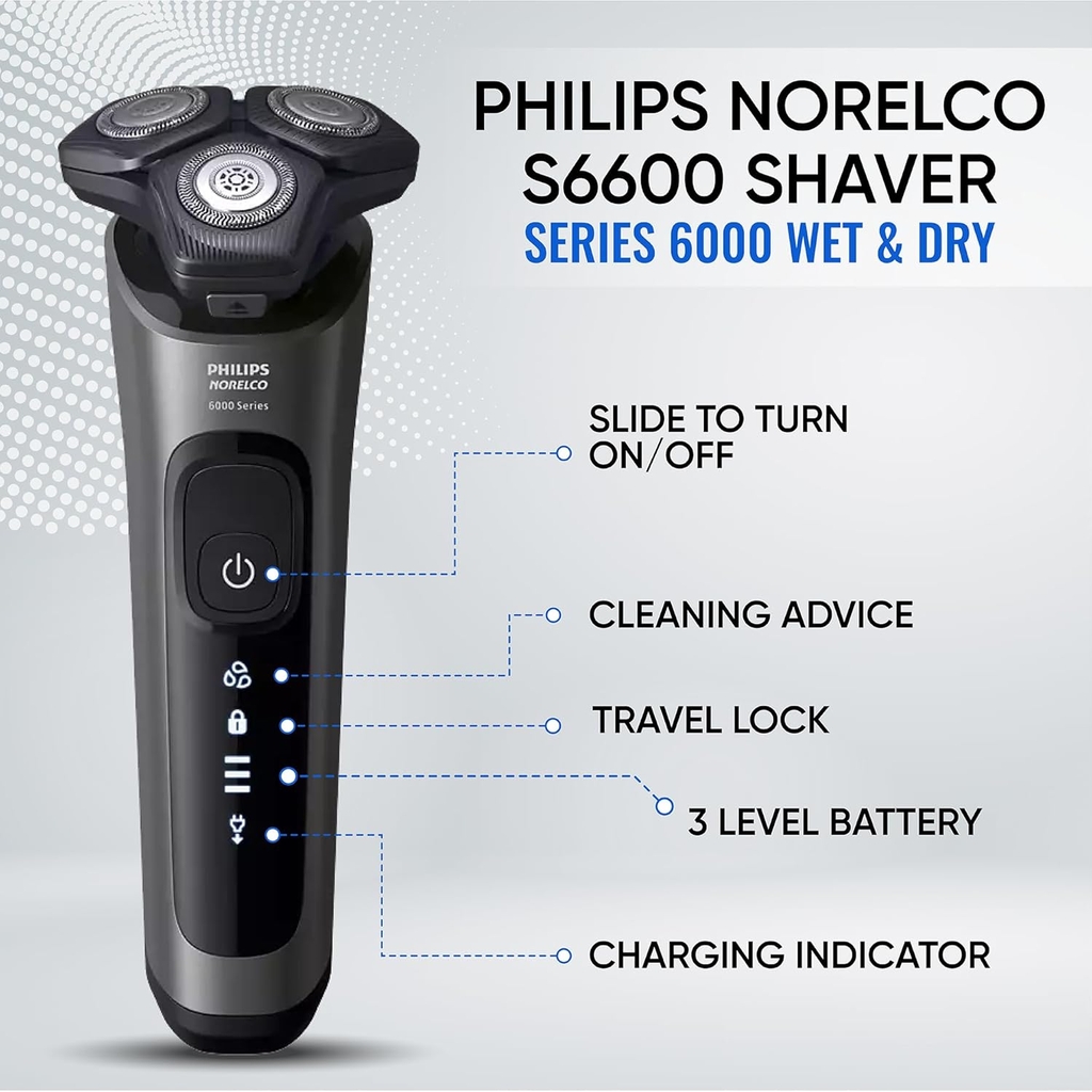 Máy cạo râu Philips Chính hãng - Series 6000 -  cạo ướt/khô - công nghệ SenseIQ - S6600/90 | JapanSport
