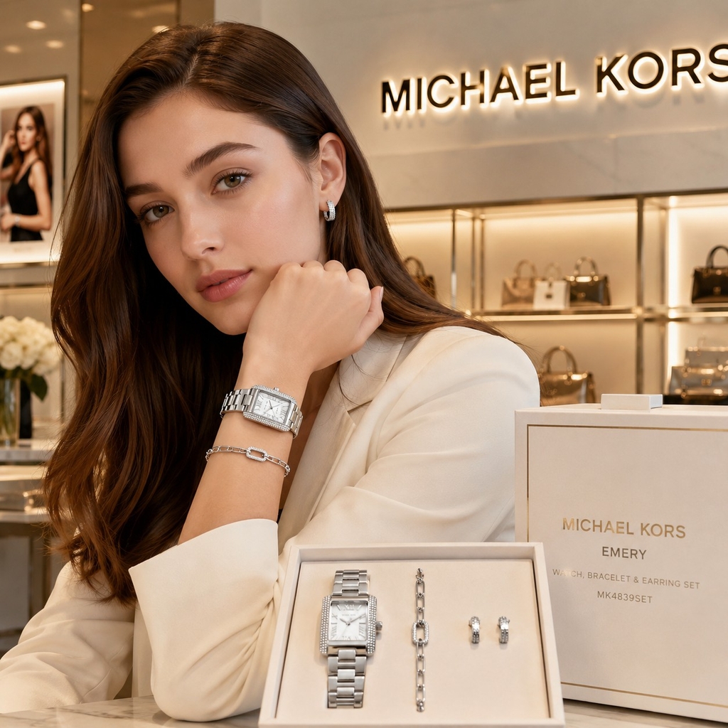 Set Đồng hồ Michael Kors Chính hãng - Michael Kors Emery Silver Watch - Màu bạc | JapanSport MK4839SET