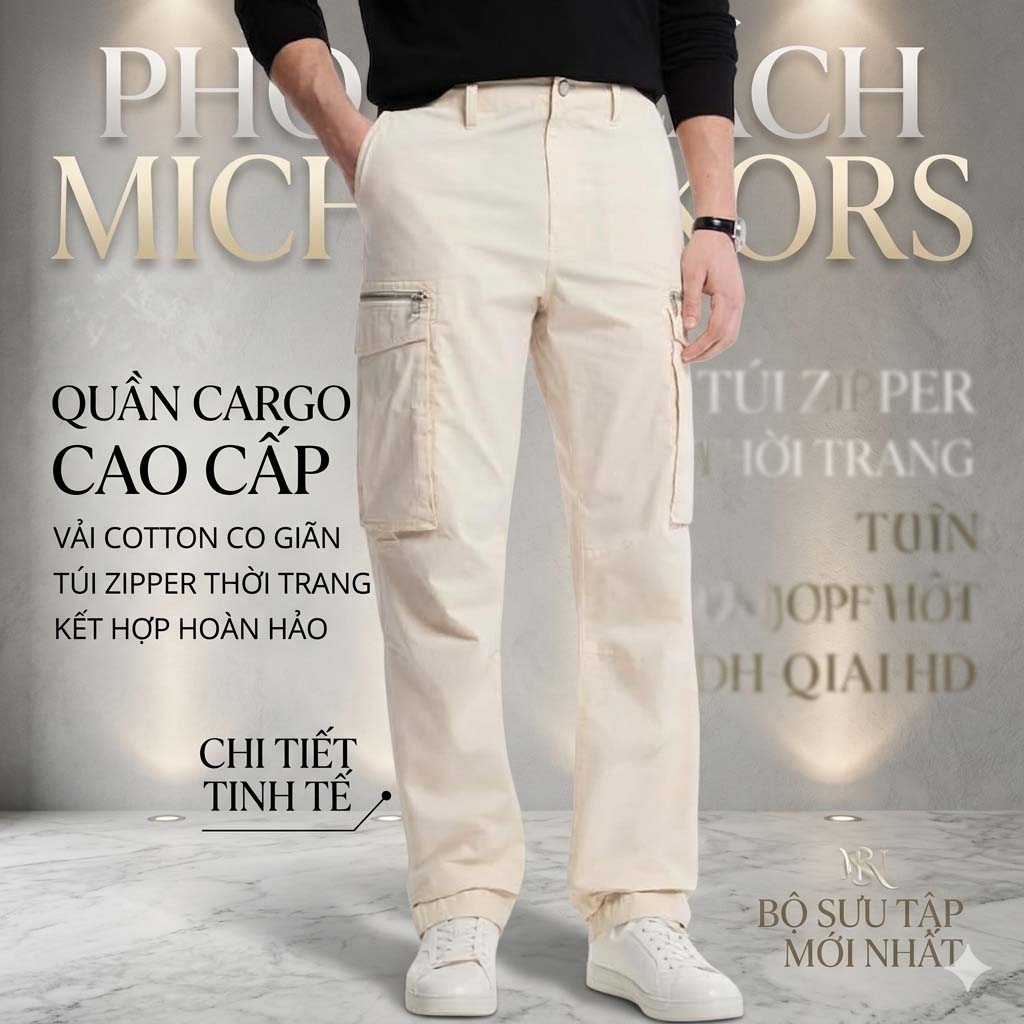 Quần Michael Kors Chính Hãng -  Stretch Cotton Poplin Cargo Pants - Màu be sữa | JapanSport CS5304LHBY