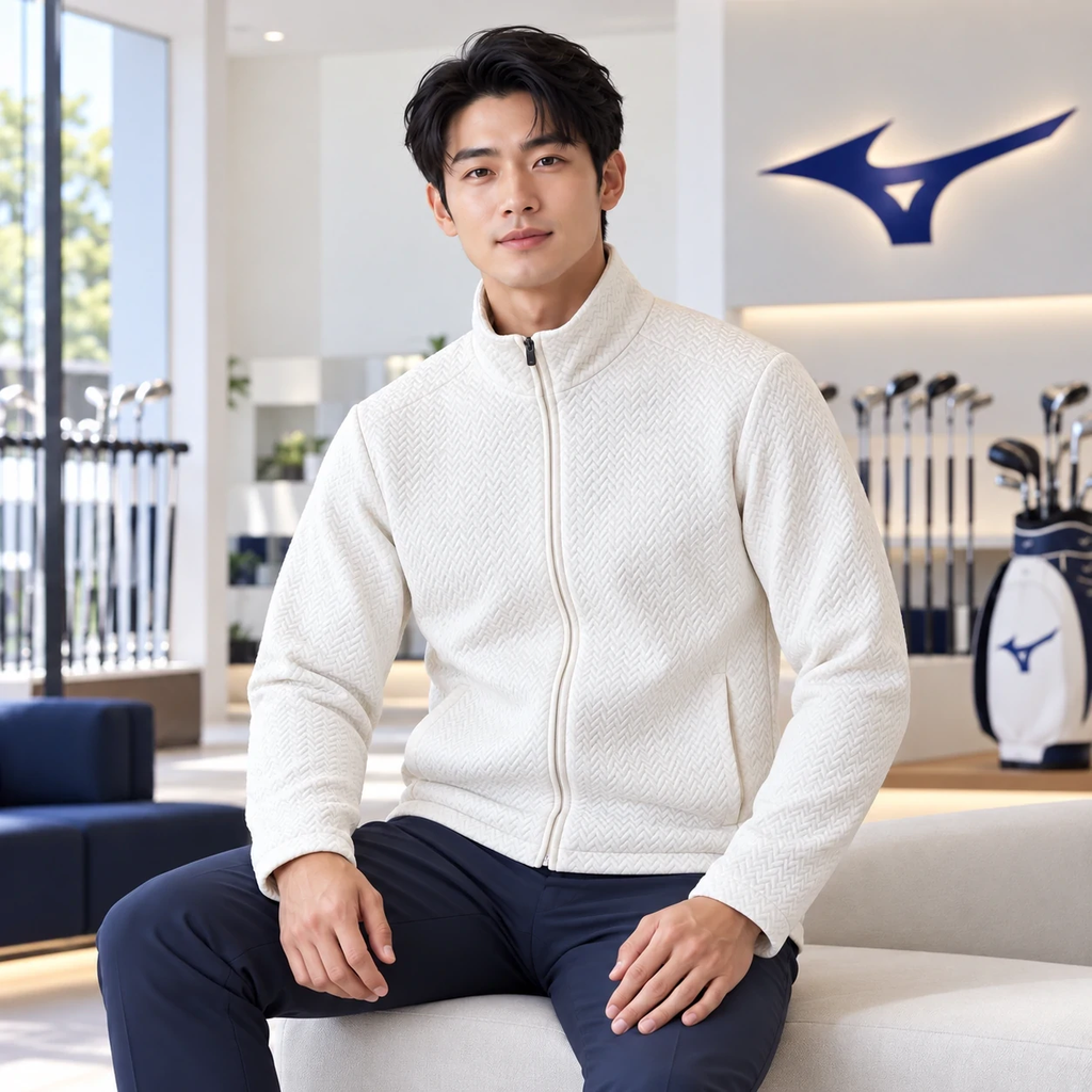 Áo Dài Tay Nam Mizuno Chính Hãng - Breath Thermo Ripple Quilt Hybrid - màu trắng | JapanSport B2MC151002