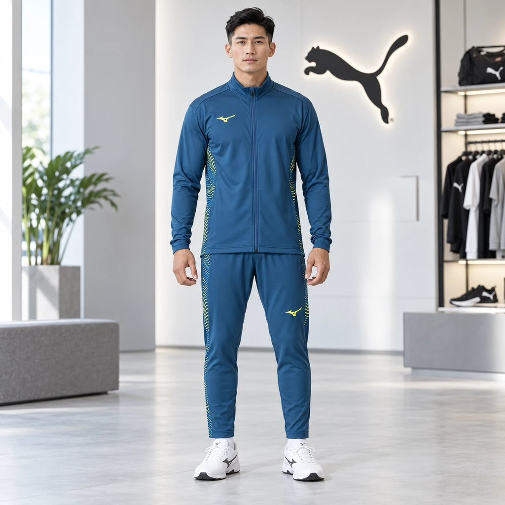 Bộ Thể Thao Nam Mizuno Chính Hãng – Áo Full Zip và Quần Workout Xanh Ngọc | JapanSport P2MCB035-32 + P2MDB035-32