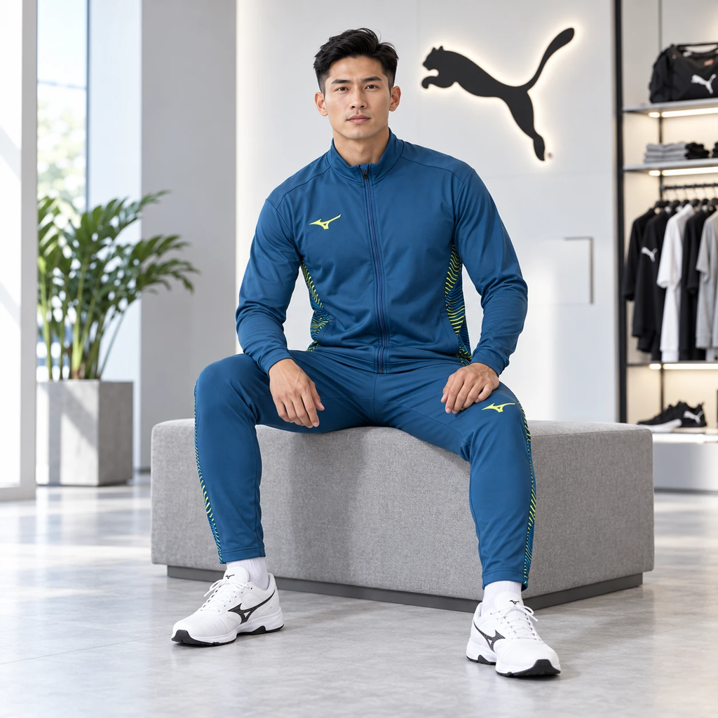 Bộ Thể Thao Nam Mizuno Chính Hãng – Áo Full Zip và Quần Workout Xanh Ngọc | JapanSport P2MCB035-32 + P2MDB035-32