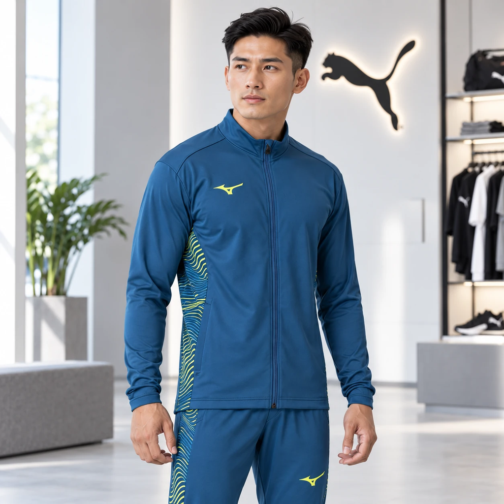 Bộ Thể Thao Nam Mizuno Chính Hãng – Áo Full Zip và Quần Workout Xanh Ngọc | JapanSport P2MCB035-32 + P2MDB035-32
