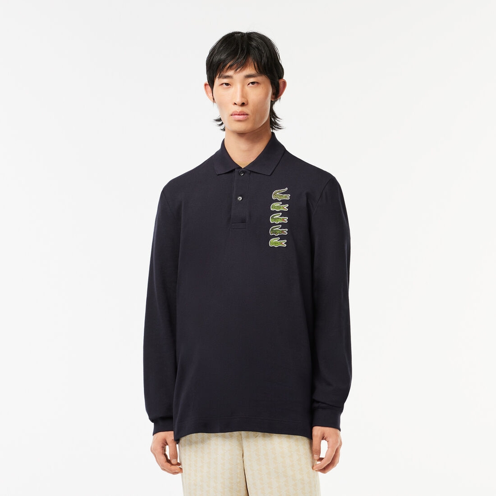 Áo polo Lacoste Chính hãng - Men's Long Sleeve Original L.12.12 Multi Badge Polo - Màu Xanh Đen | JapanSport  PH3462-51-HDE